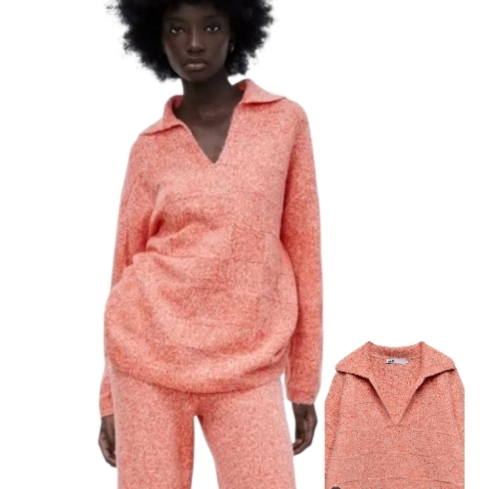 Zara Womens Pullover Outdoor Collared Knit Sweaters Sz Small Oversized Checkered - Picture 1 of 11